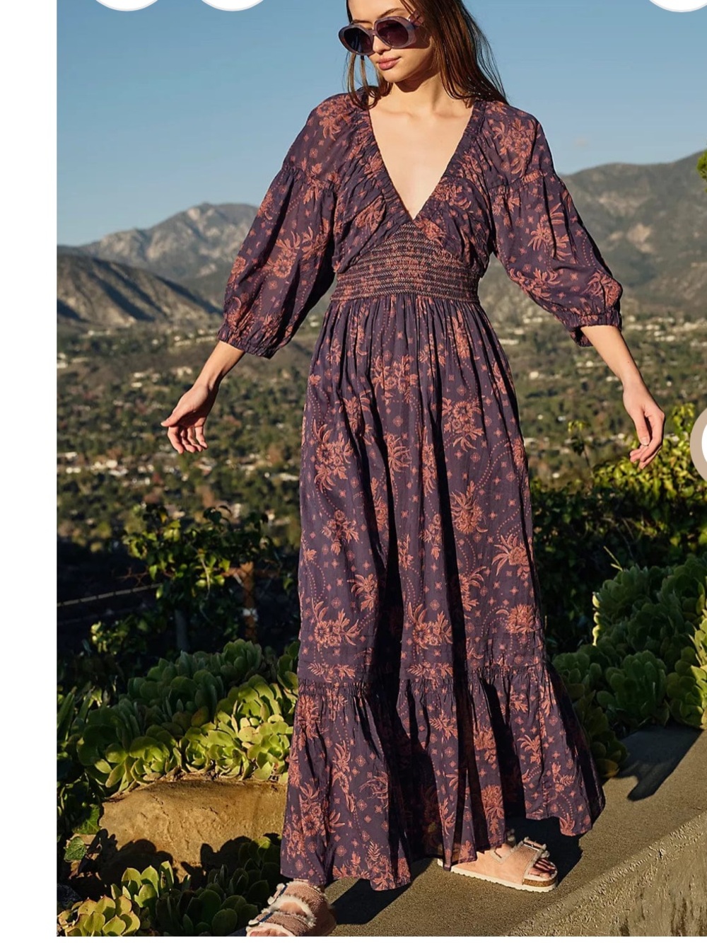 Free People golden hours Maxi Dress Bohemian Rust Floral Print , size large
